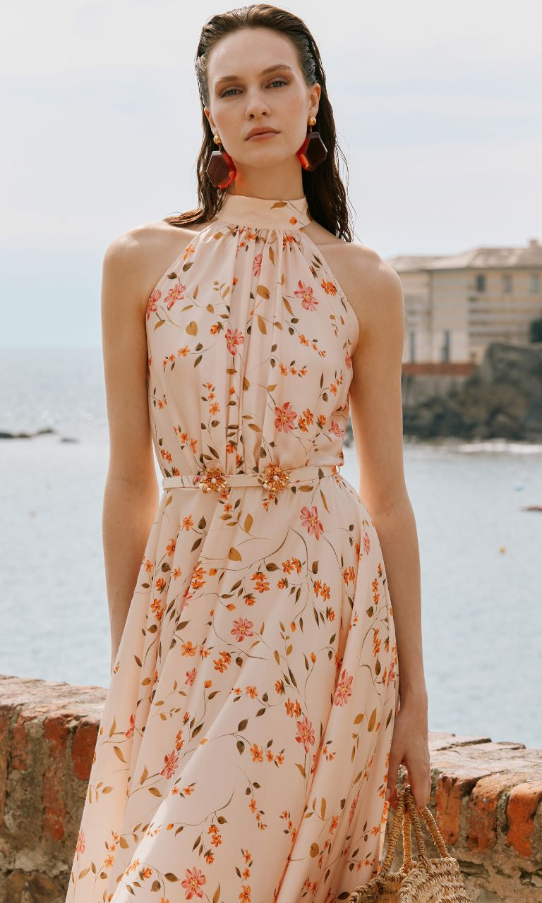 Floral and plain wedding guest dresses